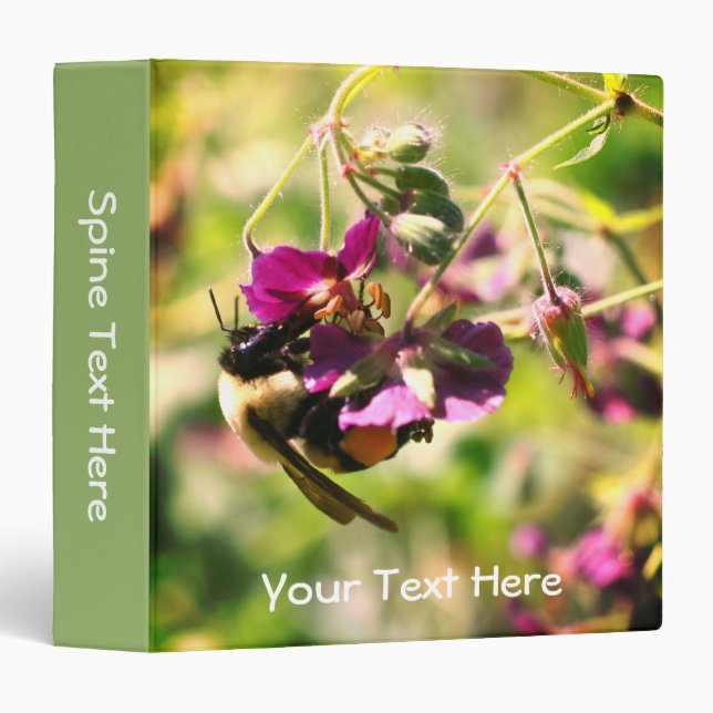 Bumble Bee On Flower Nature Personalized 3 Ring Binder (Front/Spine)