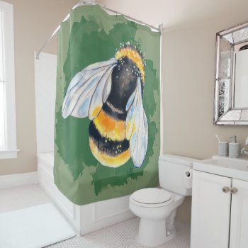 Bumble Bee On Pale Green Watercolor Art Shower Curtain by EveyArtStore at Zazzle