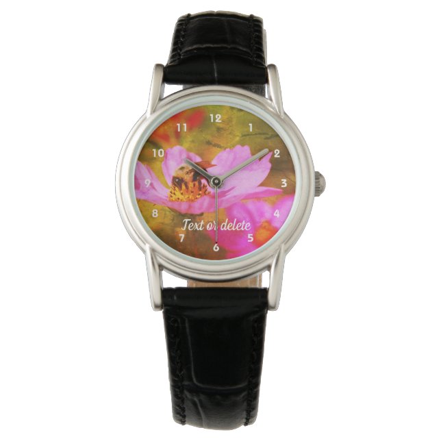 Bumble Bee On Pink Cosmos Abstract Personalized Watch (Front)
