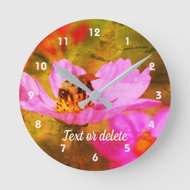 Bumble Bee On Pink Cosmos Art Personalized  Round Clock (Front)