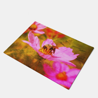 Bumble Bee On Pink Cosmos Flower Abstract Doormat