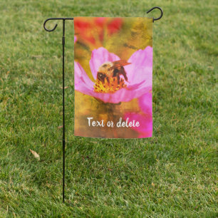 Bumble Bee On Pink Cosmos Flower Abstract Garden Flag