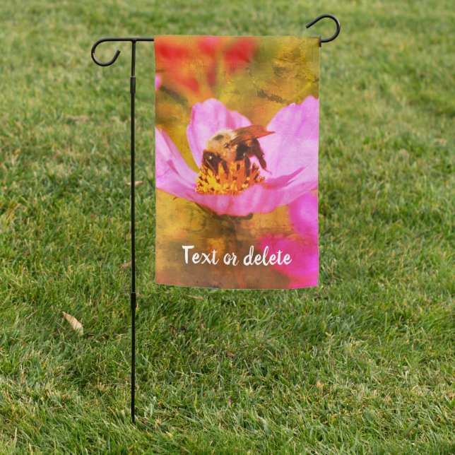 Bumble Bee On Pink Cosmos Flower Abstract  Garden Flag (In SItu)