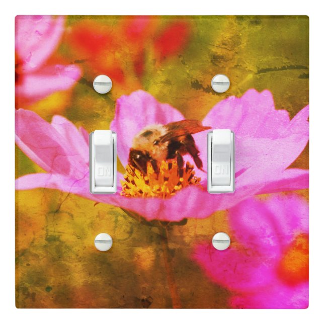 Bumble Bee On Pink Cosmos Flower Abstract    Light Switch Cover (In Situ)