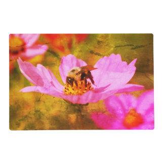 Bumble Bee On Pink Cosmos Flower Abstract Placemat