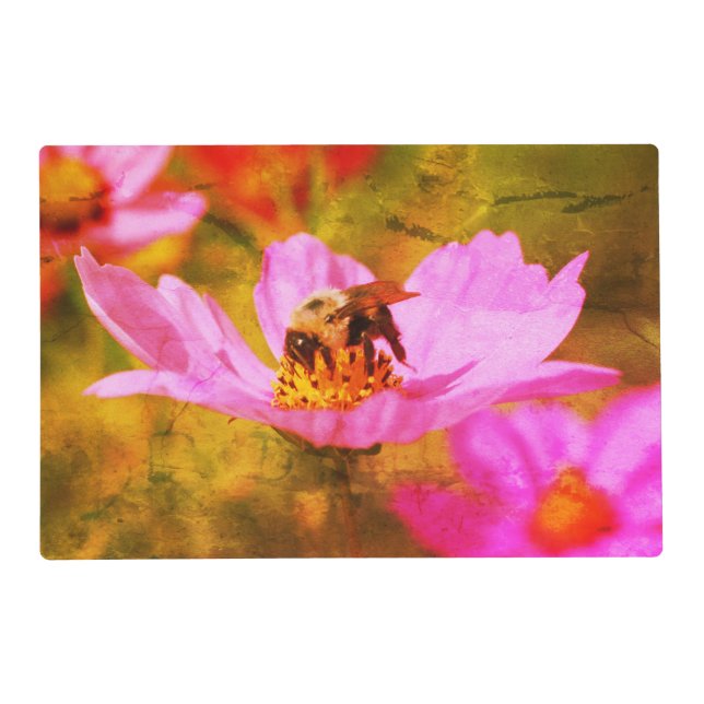 Bumble Bee On Pink Cosmos Flower Abstract  Placemat (Front)