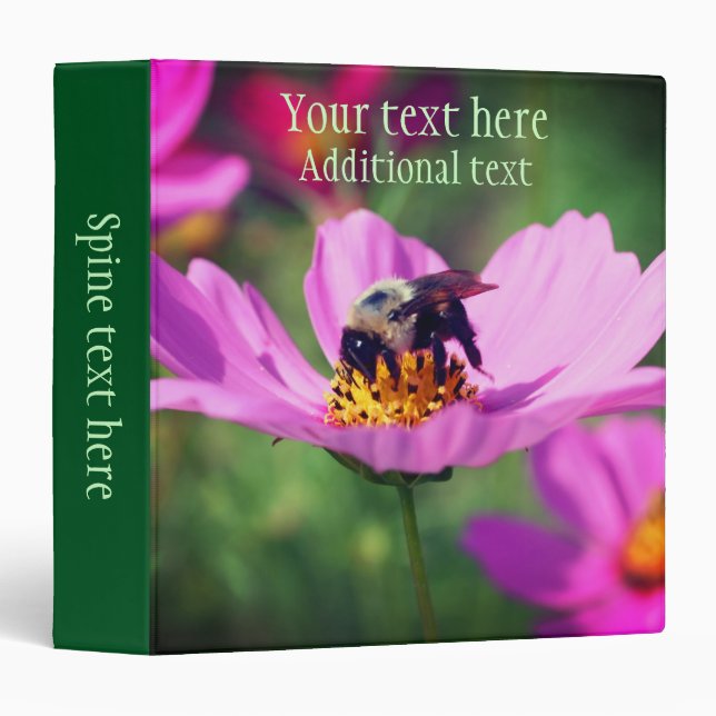 Bumble Bee On Pink Cosmos Flower Personalized 3 Ring Binder (Front/Spine)