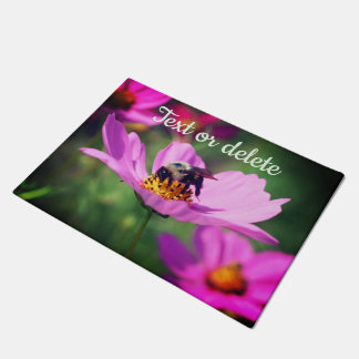 Bumble Bee On Pink Cosmos Flower Personalized Doormat