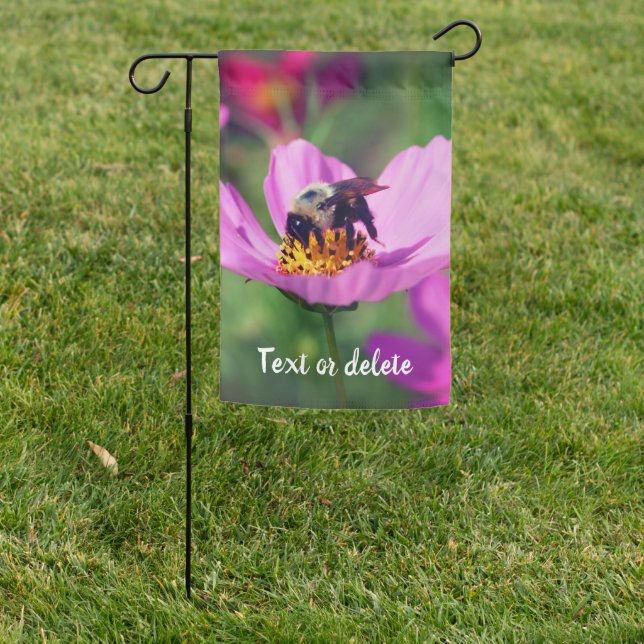 Bumble Bee On Pink Cosmos Flower Personalized Garden Flag (In SItu)