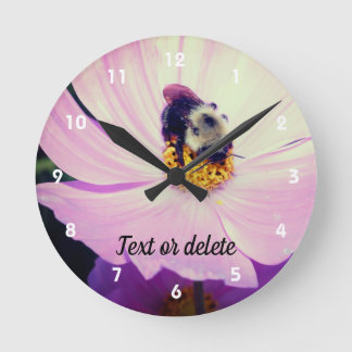 Bumble Bee On Pink Cosmos Flower Personalized Round Clock