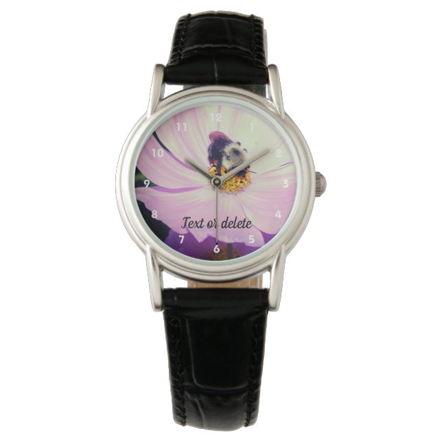 Bumble Bee On Pink Cosmos Flower Personalized  Watch (Front)
