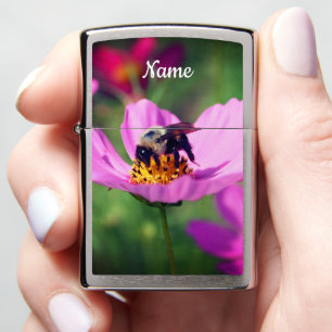 Bumble Bee On Pink Cosmos Flower Personalized Zippo Lighter