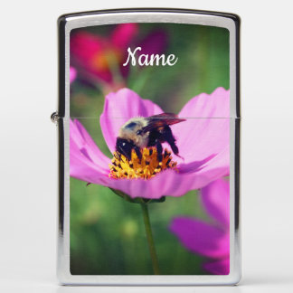 Bumble Bee On Pink Cosmos Flower Personalized Zippo Lighter