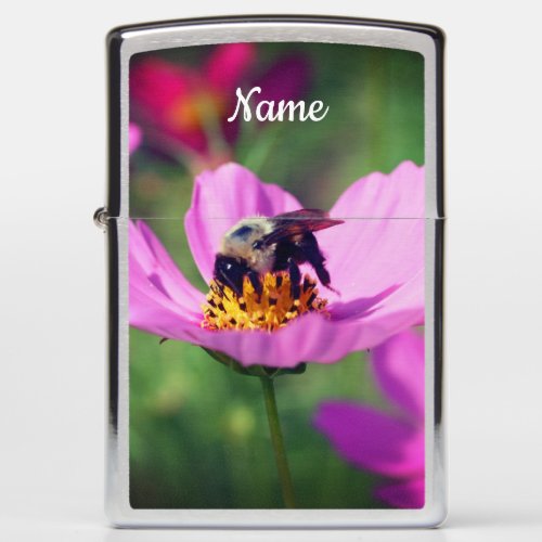 Bumble Bee On Pink Cosmos Flower Personalized Zippo Lighter