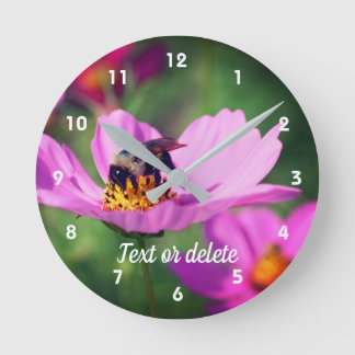 Bumble Bee On Pink Cosmos Personalized Round Clock