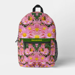 Bumble Bee On Pink Daisies Personalized Printed Backpack