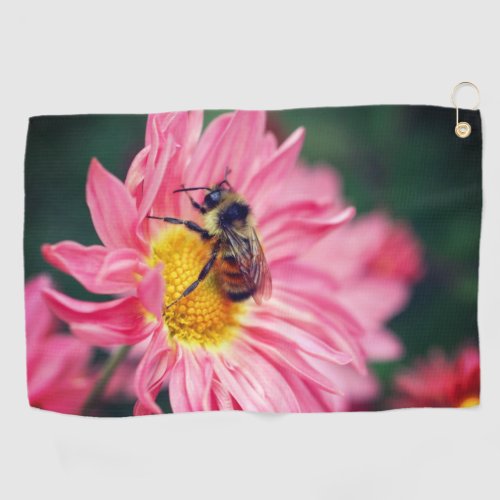 Bumble Bee On Pink Daisy Flower 2   Golf Towel