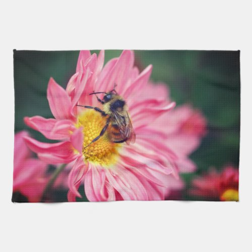 Bumble Bee On Pink Daisy Flower 2   Kitchen Towel