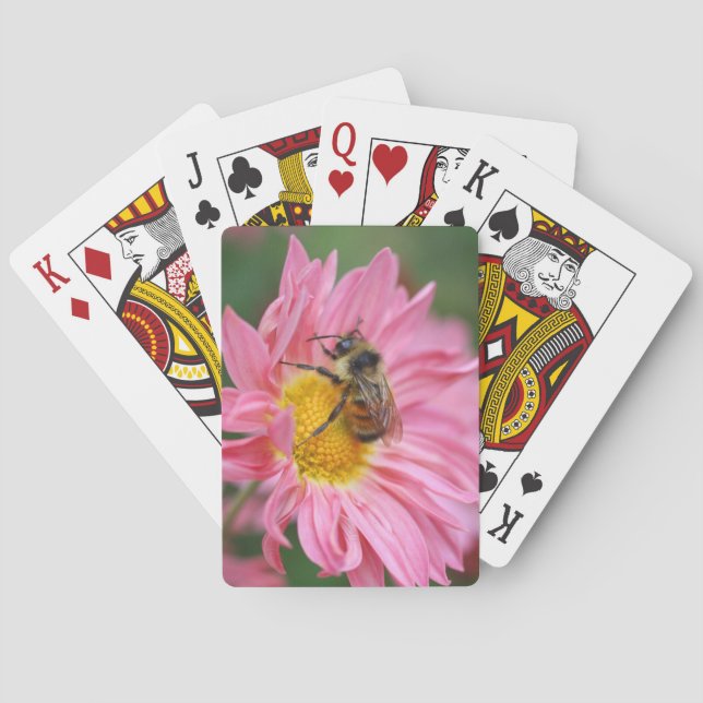 Bumble Bee On Pink Daisy Flower #2 Nature  Poker Cards (Back)
