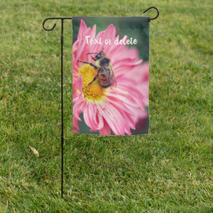 Bumble Bee On Pink Daisy Flower 2 Personalized Garden Flag