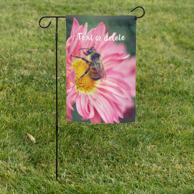 Bumble Bee On Pink Daisy Flower 2 Personalized Garden Flag (In SItu)