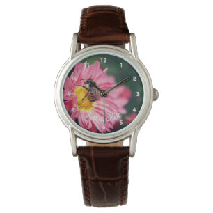 Bumble Bee On Pink Daisy Flower 2 Personalized Watch