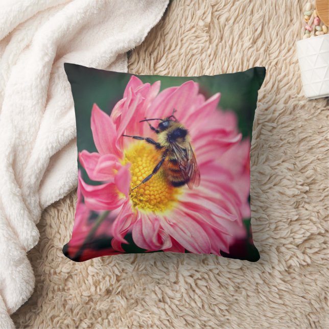 Bumble Bee On Pink Daisy Flower 2   Throw Pillow (Blanket)