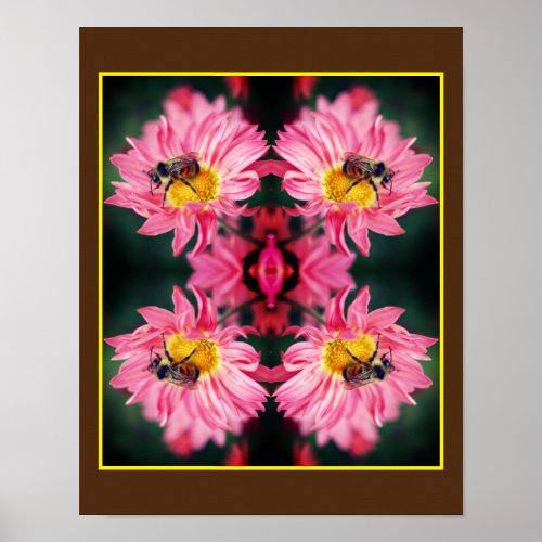 Bumble Bee On Pink Daisy Flower Abstract  Poster