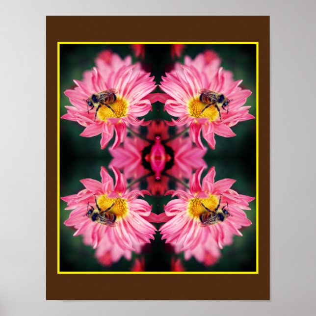 Bumble Bee On Pink Daisy Flower Abstract  Poster (Front)