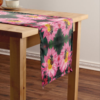 Bumble Bee On Pink Daisy Flower Abstract Short Table Runner