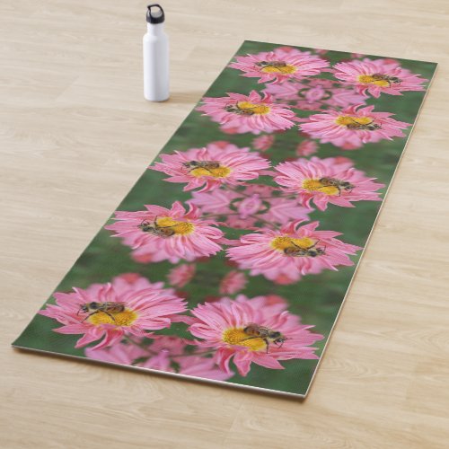 Bumble Bee On Pink Daisy Flower Abstract  Yoga Mat