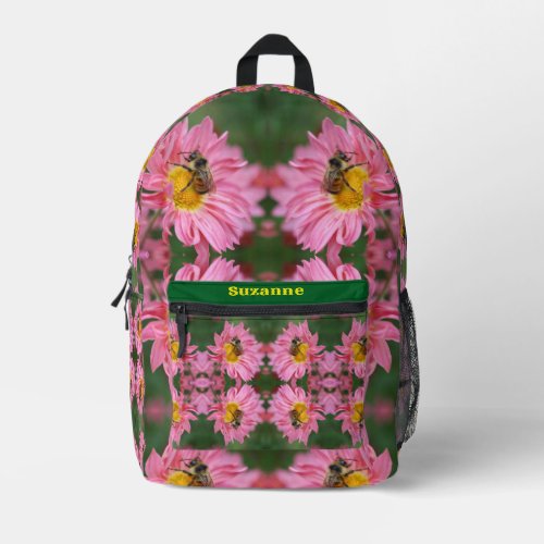 Bumble Bee On Pink Daisy Flower Personalized Printed Backpack