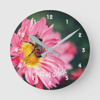 Bumble Bee On Pink Daisy Flower Personalized Round Clock