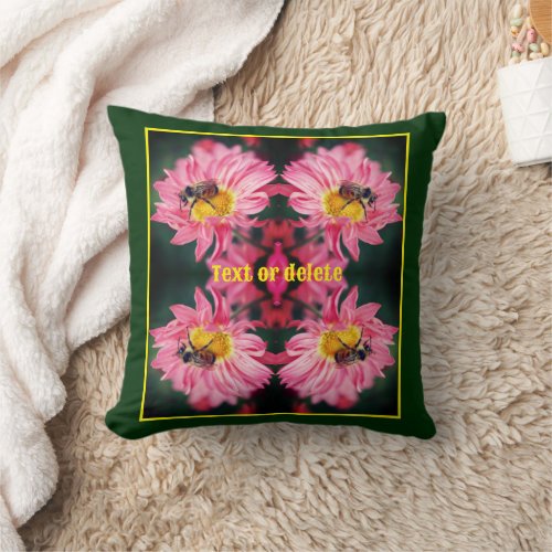 Bumble Bee On Pink Daisy Flower Personalized  Throw Pillow