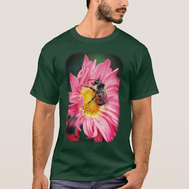 Bumble Bee On Pink Daisy Flower T-Shirt (Front)