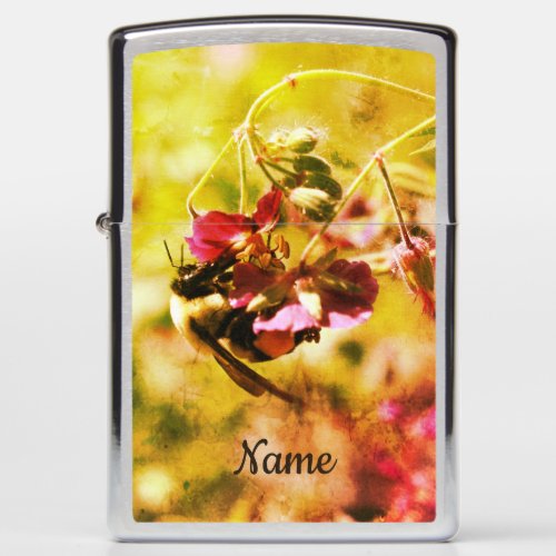 Bumble Bee On Pink Flower Abstract Personalized Zippo Lighter