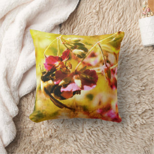 Bumble Bee On Pink Flower Art Throw Pillow