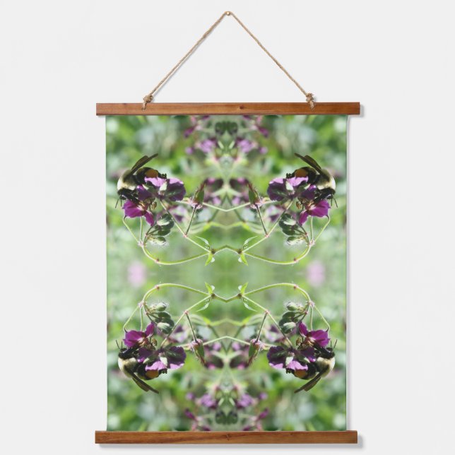 Bumble Bee On Pink Flower Nature Abstract Hanging Tapestry (Front)