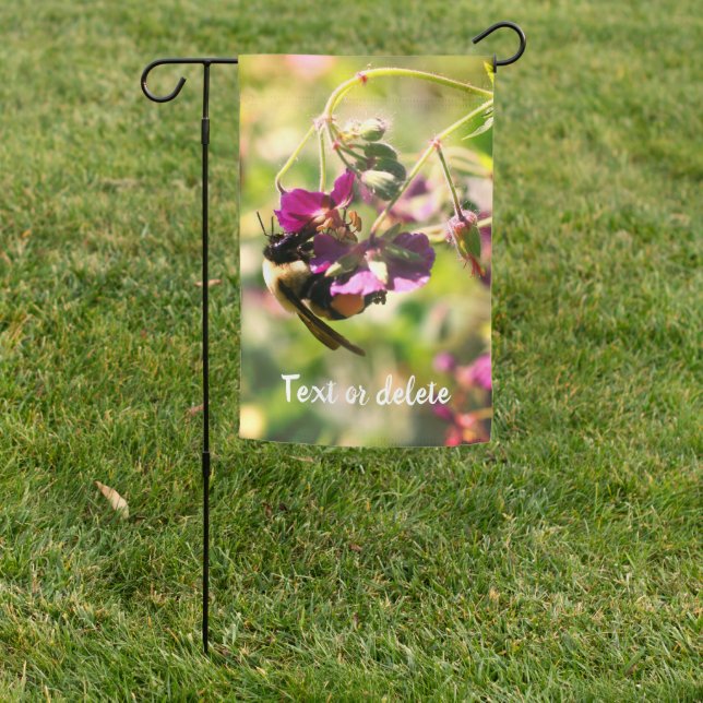 Bumble Bee On Pink Flower Personalized Garden Flag (In SItu)