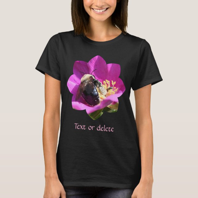 Bumble Bee On Pink Rose Nature Personalized T-Shirt (Front)