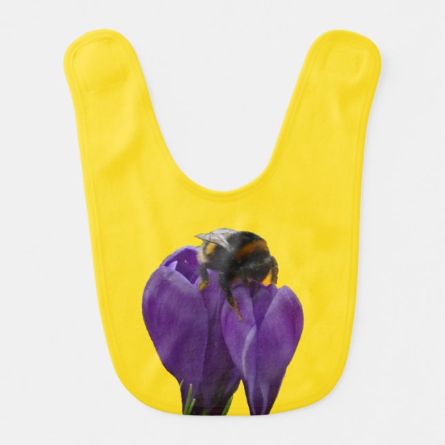 Bumble Bee on Purple Crocus Baby Bib (Front)