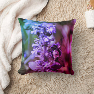 Bumble Bee On Purple Flower Art Throw Pillow