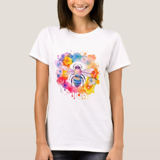 Bumble bee on rainbow flowers T-Shirt