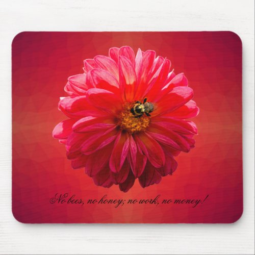 Bumble Bee on Red Dahlia Mouse Pad