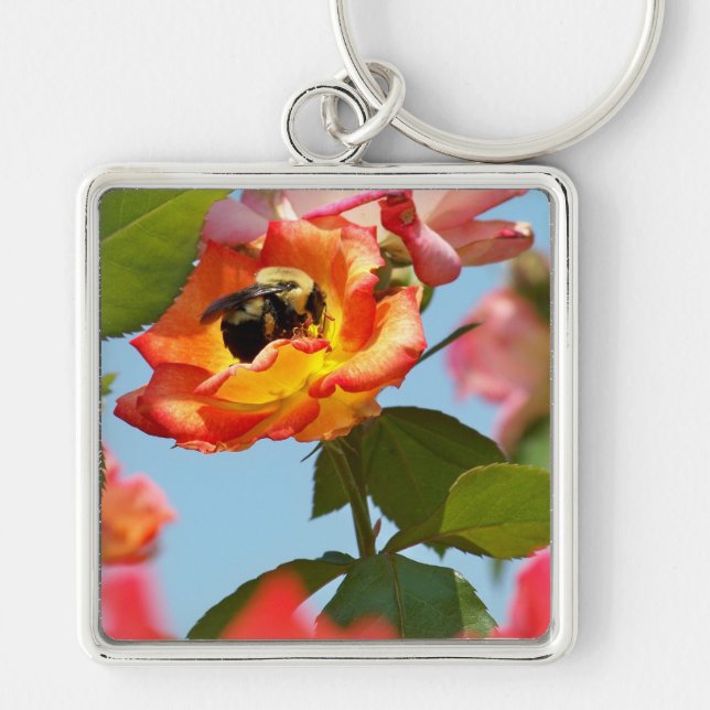Bumble Bee on rose Keychain (Front)