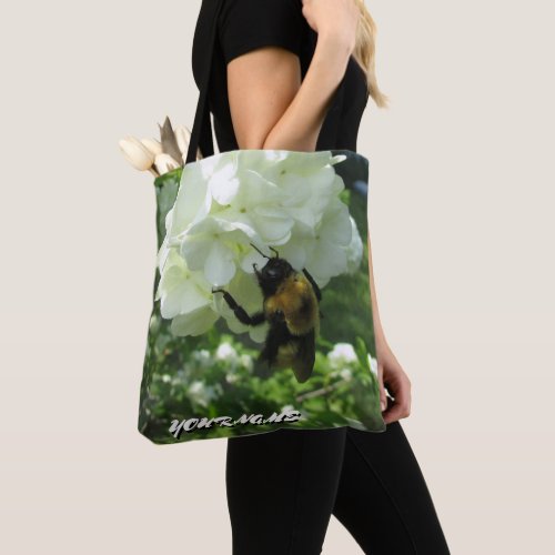 Bumble Bee on Snowball bush  and your name Tote Bag