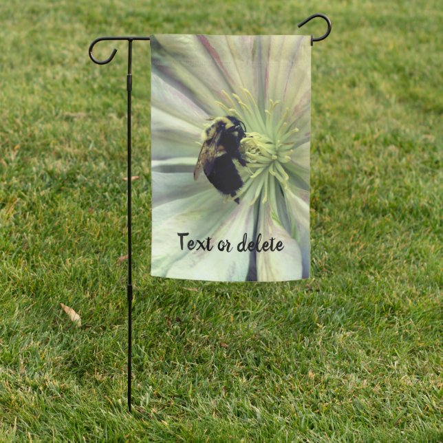 Bumble Bee On White Clematis Flower Personalized Garden Flag (In SItu)