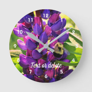 Bumble Bee On Wild Lupine Flower Personalized Round Clock