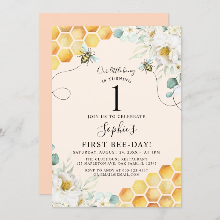 Bumble Bee, Our Little Honey Bee 1st Birthday Invitation | Zazzle