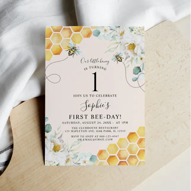 Bumble Bee, Our Little Honey Bee 1st Birthday Invitation | Zazzle